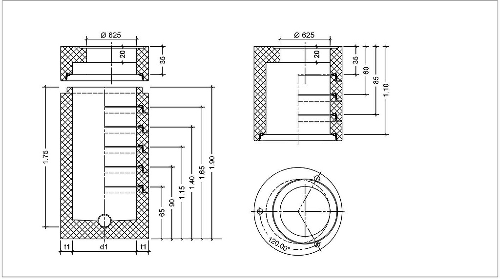 Technische Zeichnung eines Hausanschluss-Schacht Optimal® HOME DN 800 - DN 1000